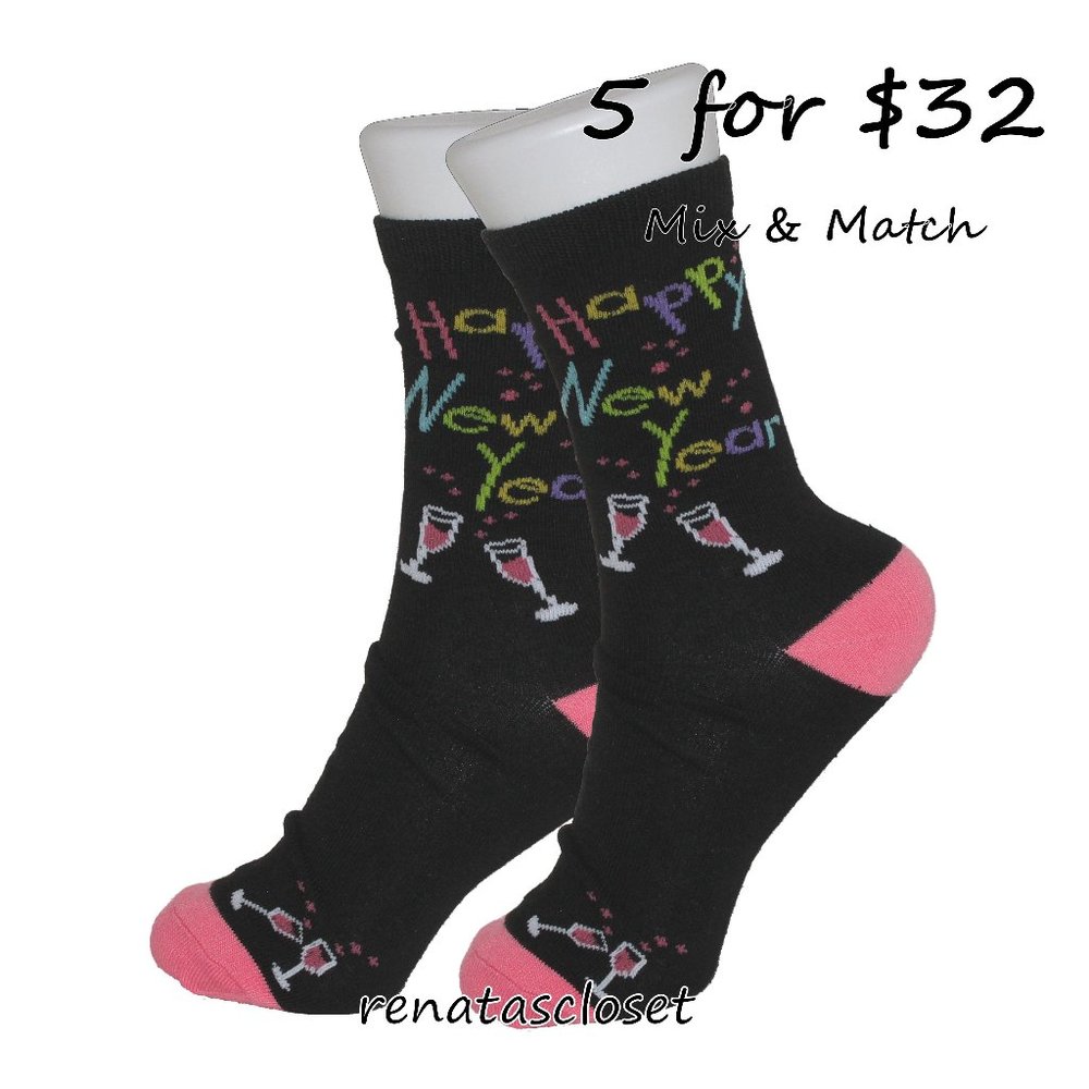 Legale Women's "Happy New Year" Holiday Crew Socks NWT